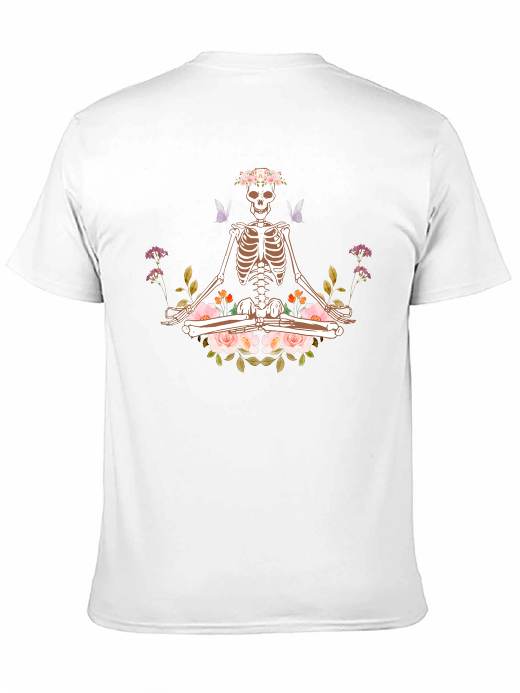 Meditating Skeleton Floral Graphic T-Shirt
