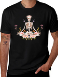 Meditating Skeleton Floral Graphic T-Shirt