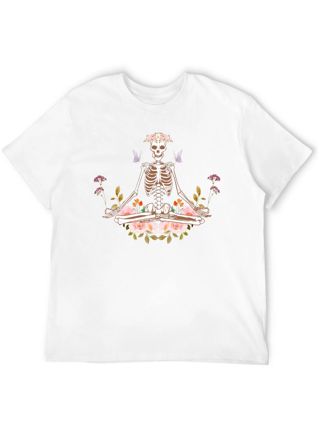 Meditating Skeleton Floral Graphic T-Shirt