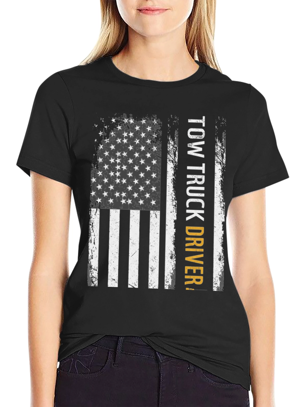 Tow Truck Driver American Flag Graphic T-Shirt