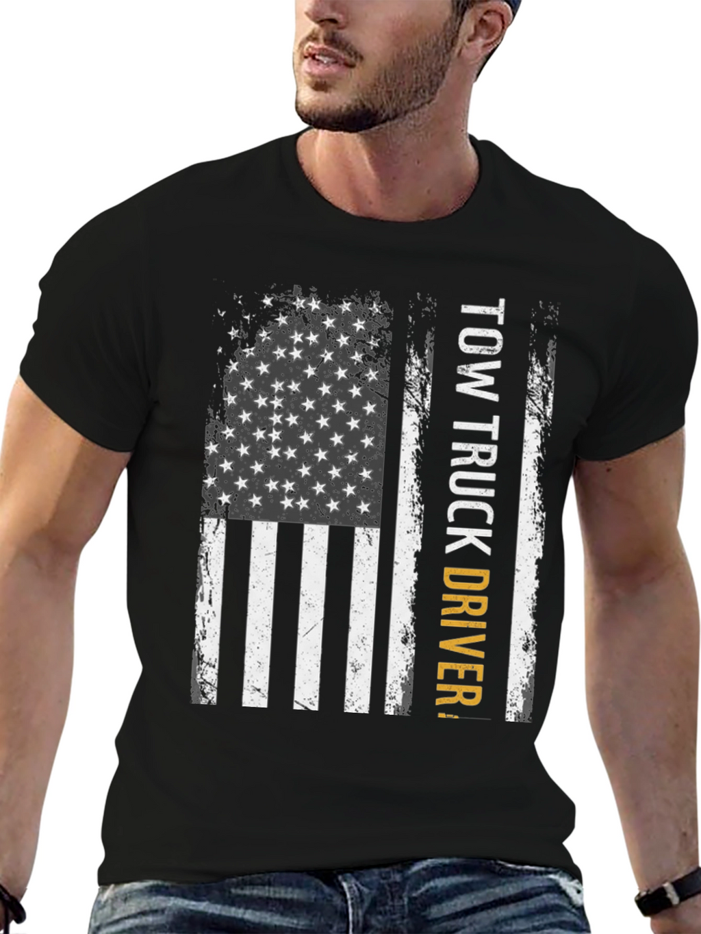 Tow Truck Driver American Flag Graphic T-Shirt