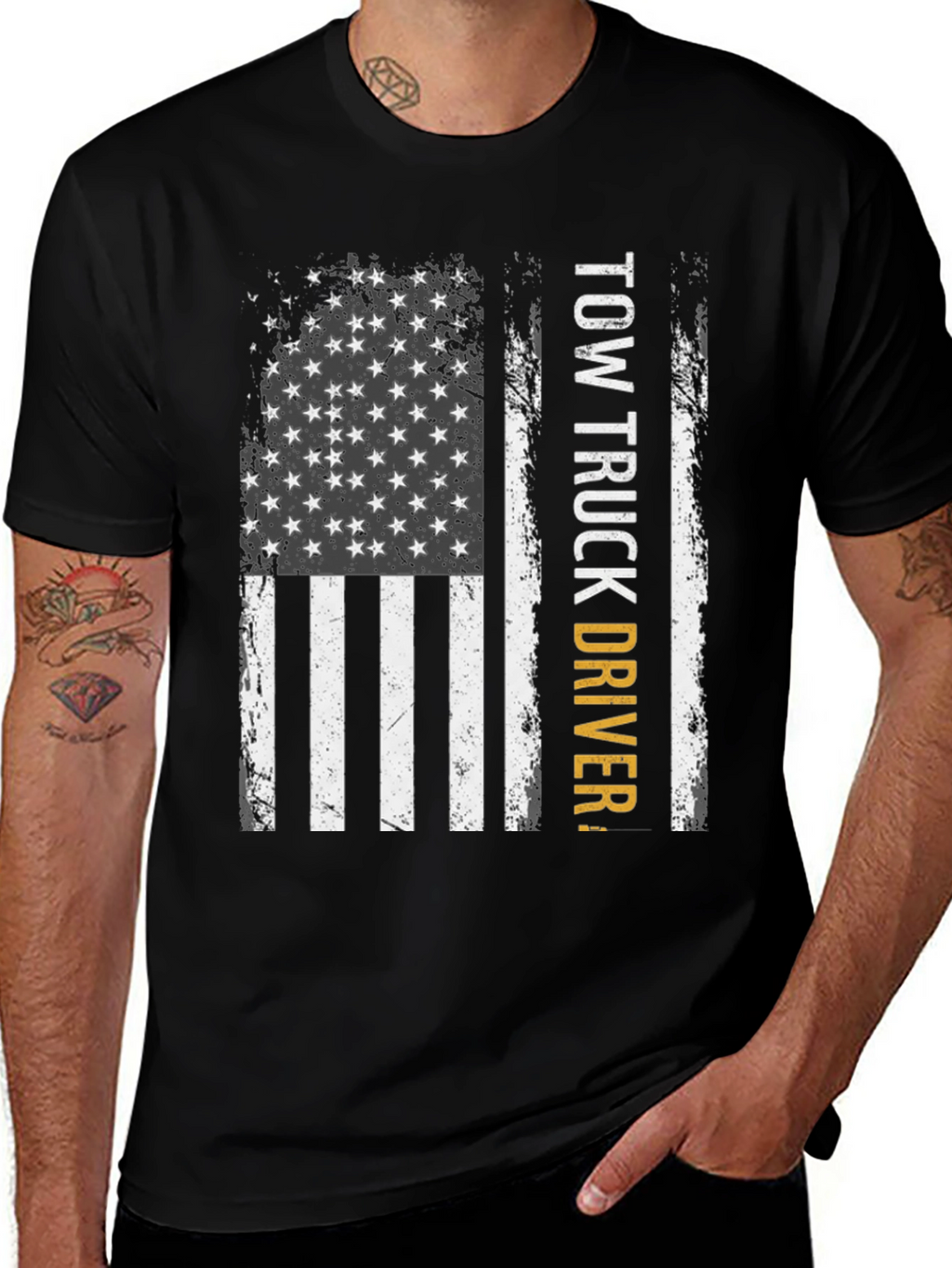 Tow Truck Driver American Flag Graphic T-Shirt