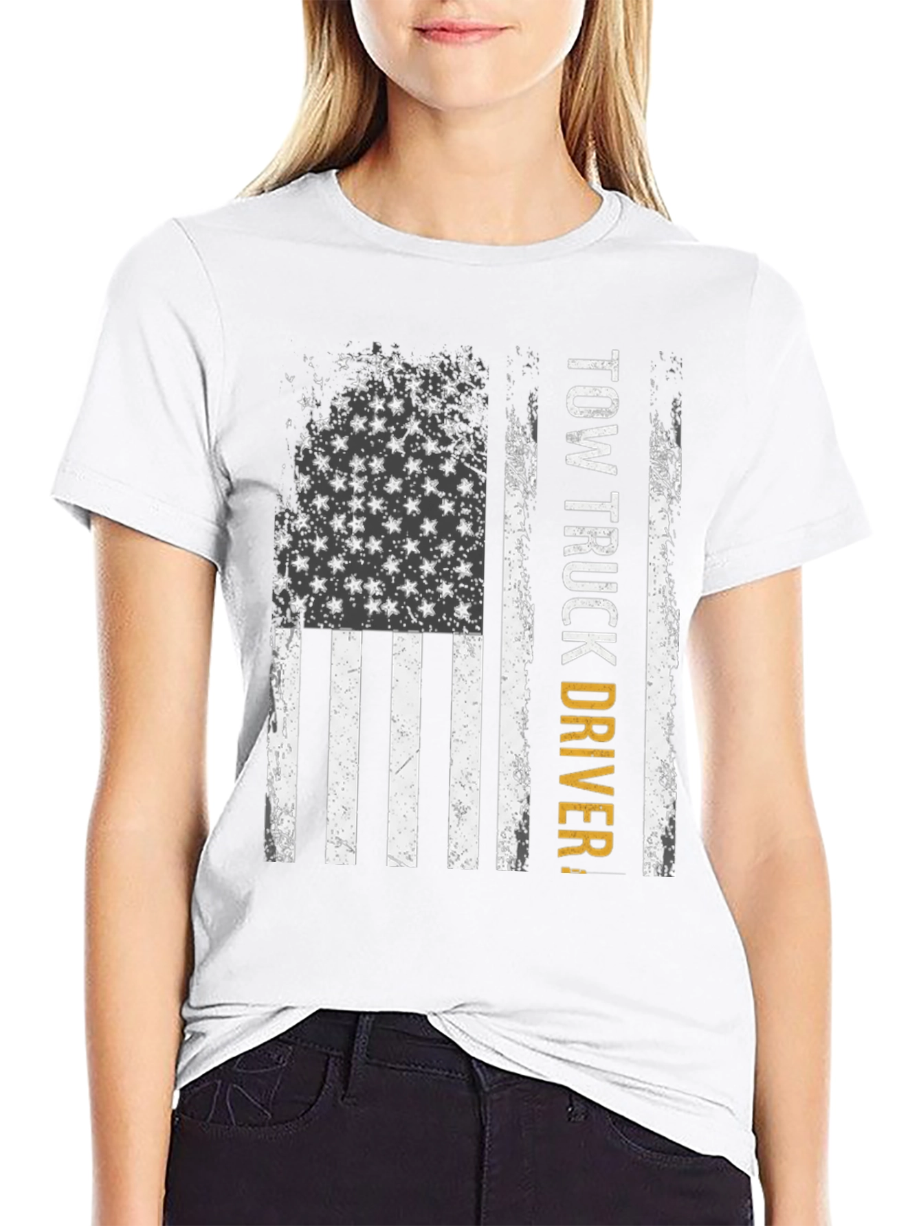 Tow Truck Driver American Flag Graphic T-Shirt