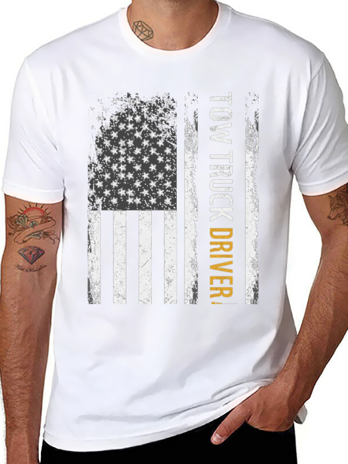 Tow Truck Driver American Flag Graphic T-Shirt