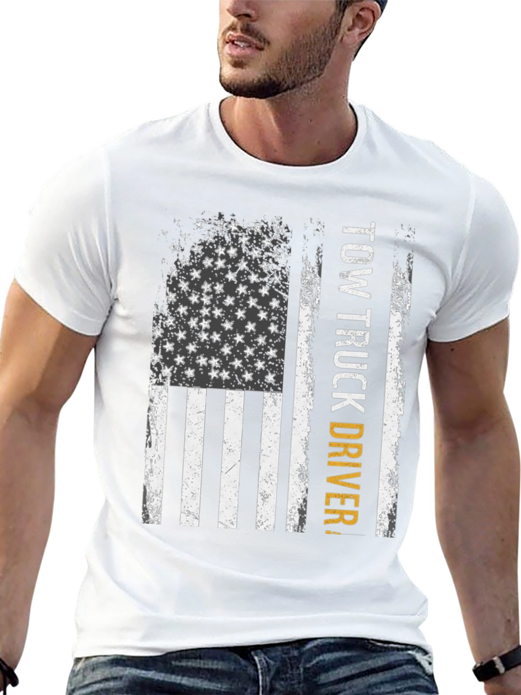 Tow Truck Driver American Flag Graphic T-Shirt