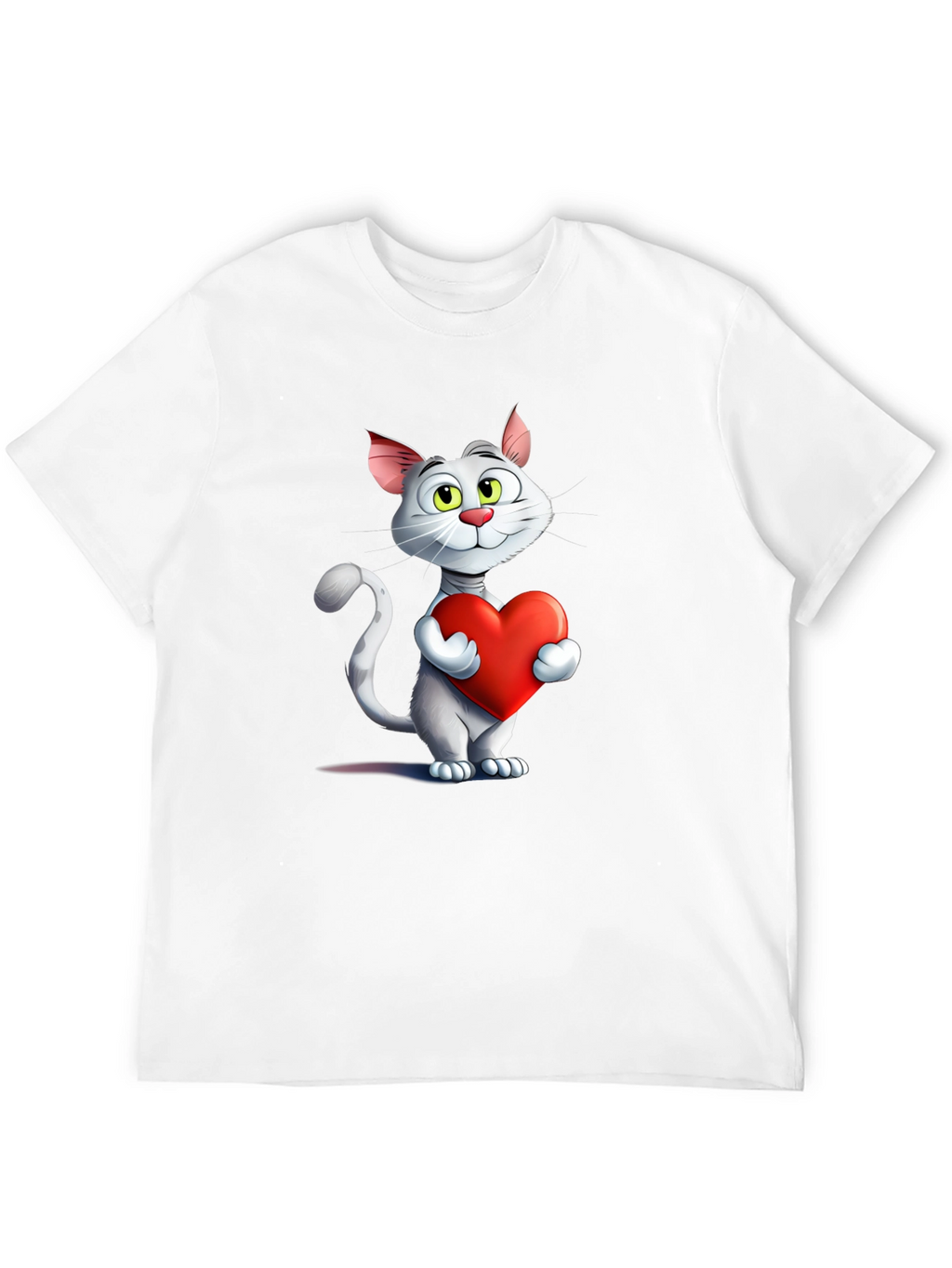 Cute Cat Holding Heart Graphic T-Shirt