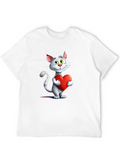 Cute Cat Holding Heart Graphic T-Shirt