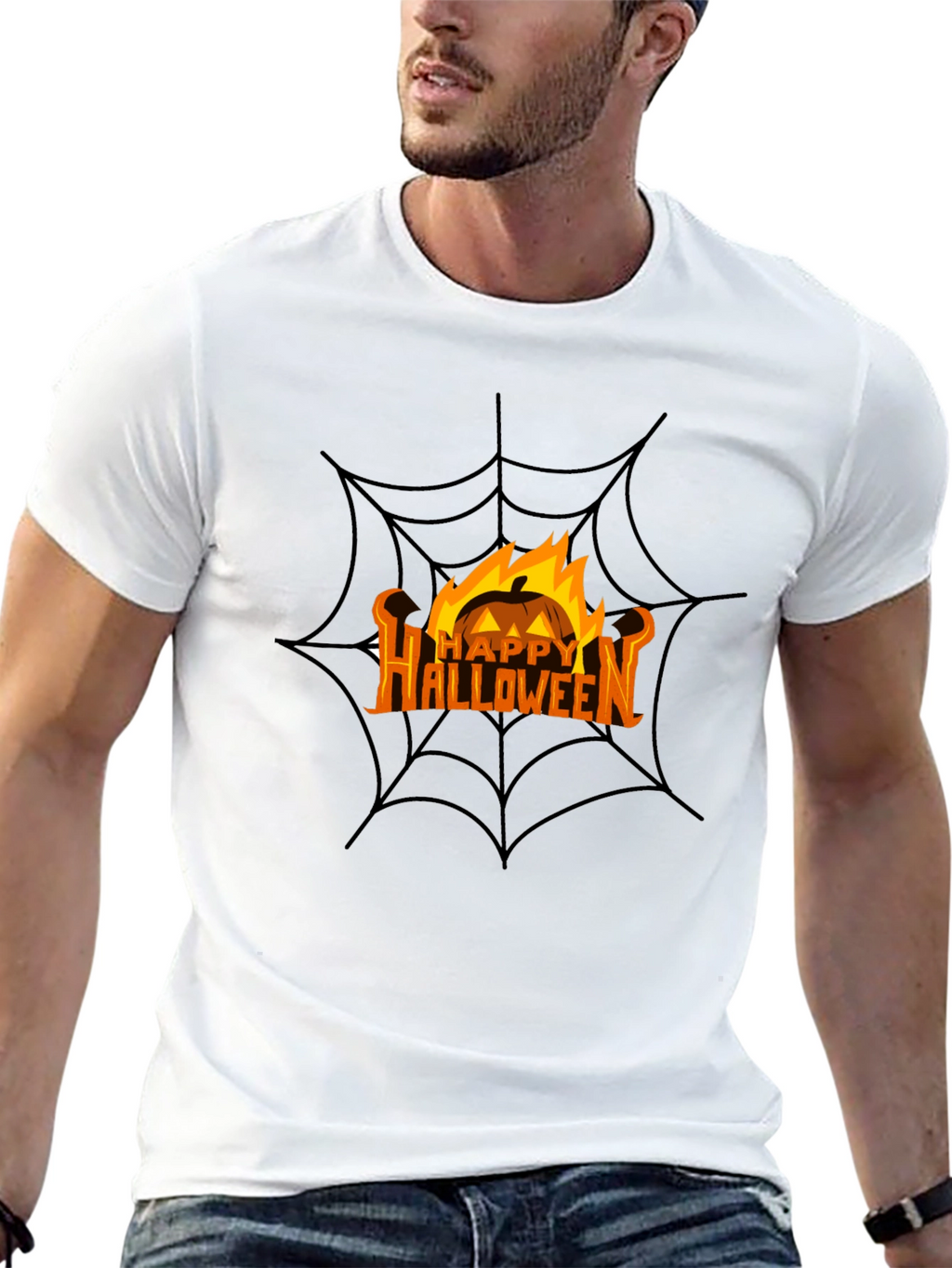 Happy Halloween Pumpkin Spiderweb Black T-Shirt