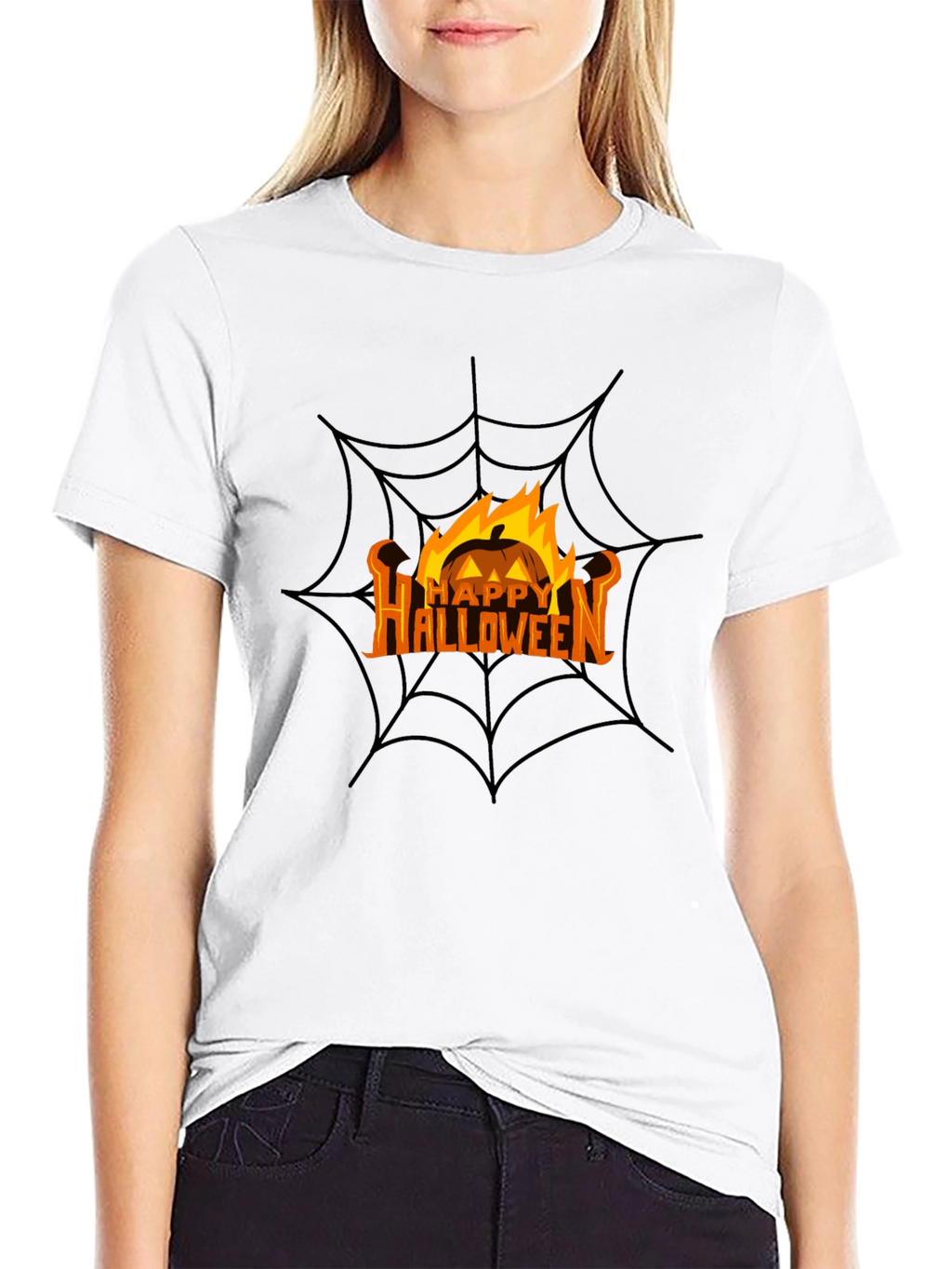 Happy Halloween Pumpkin Spiderweb Black T-Shirt