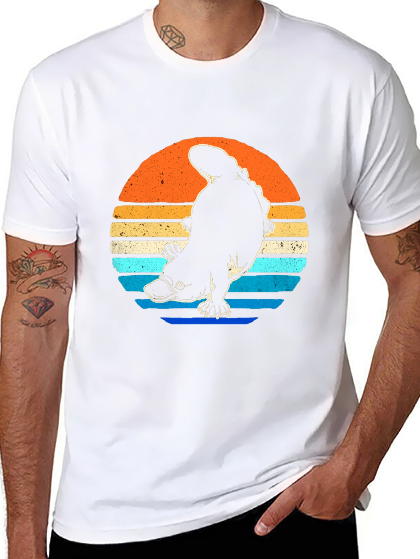 Retro Platypus Sunset T-Shirt - Black