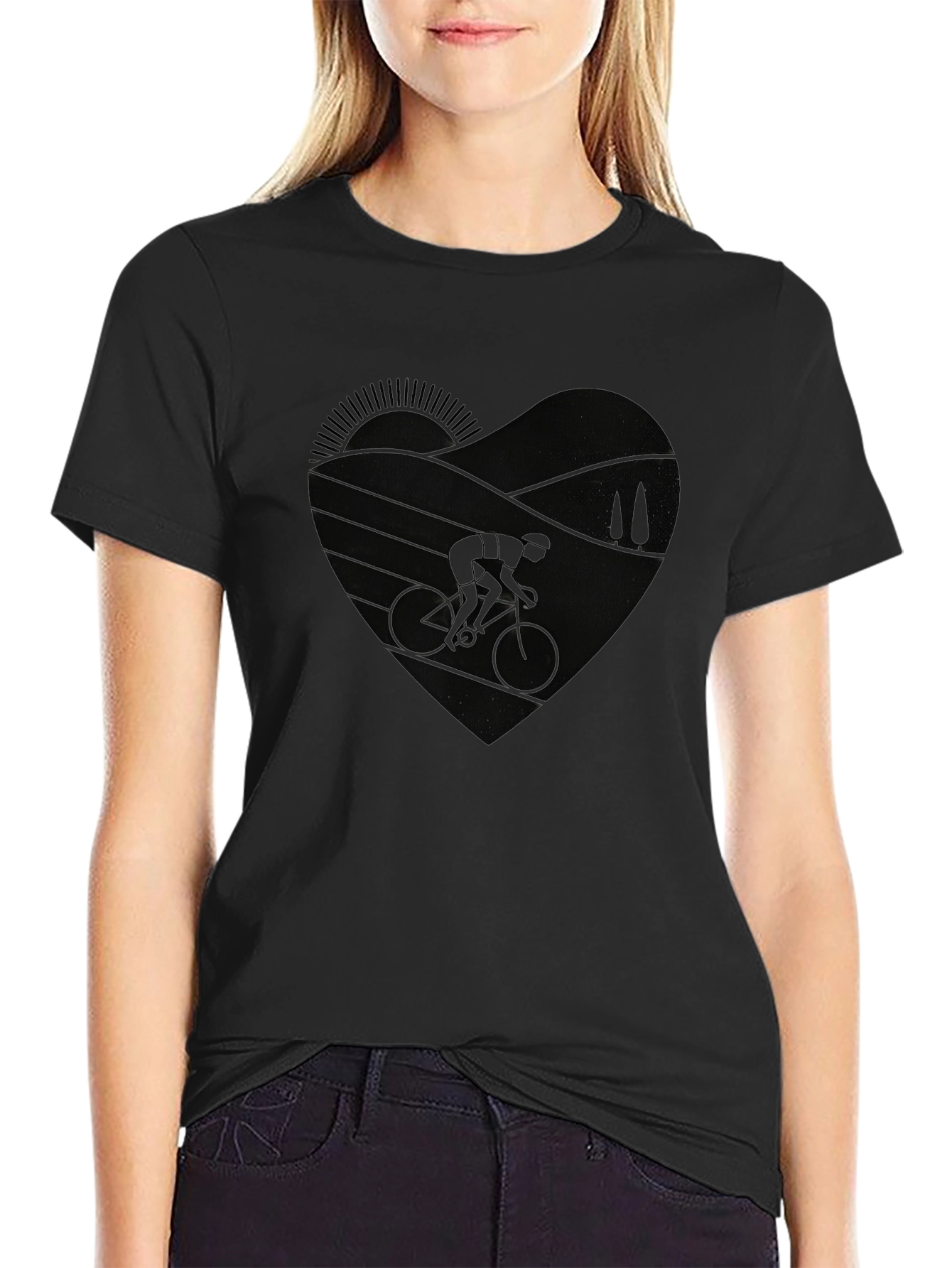 Cycling Heart Graphic Tee - Black Unisex T-Shirt