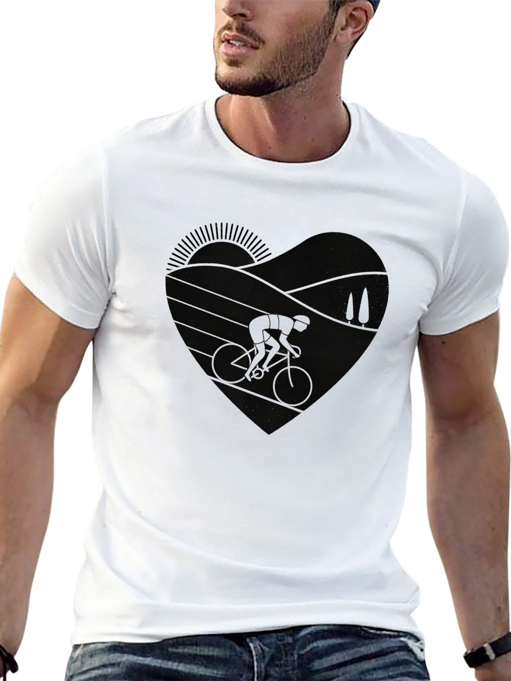Cycling Heart Graphic Tee - Black Unisex T-Shirt
