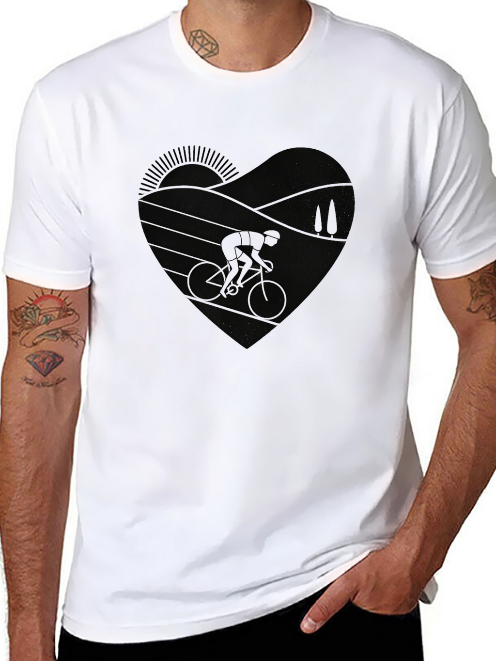 Cycling Heart Graphic Tee - Black Unisex T-Shirt