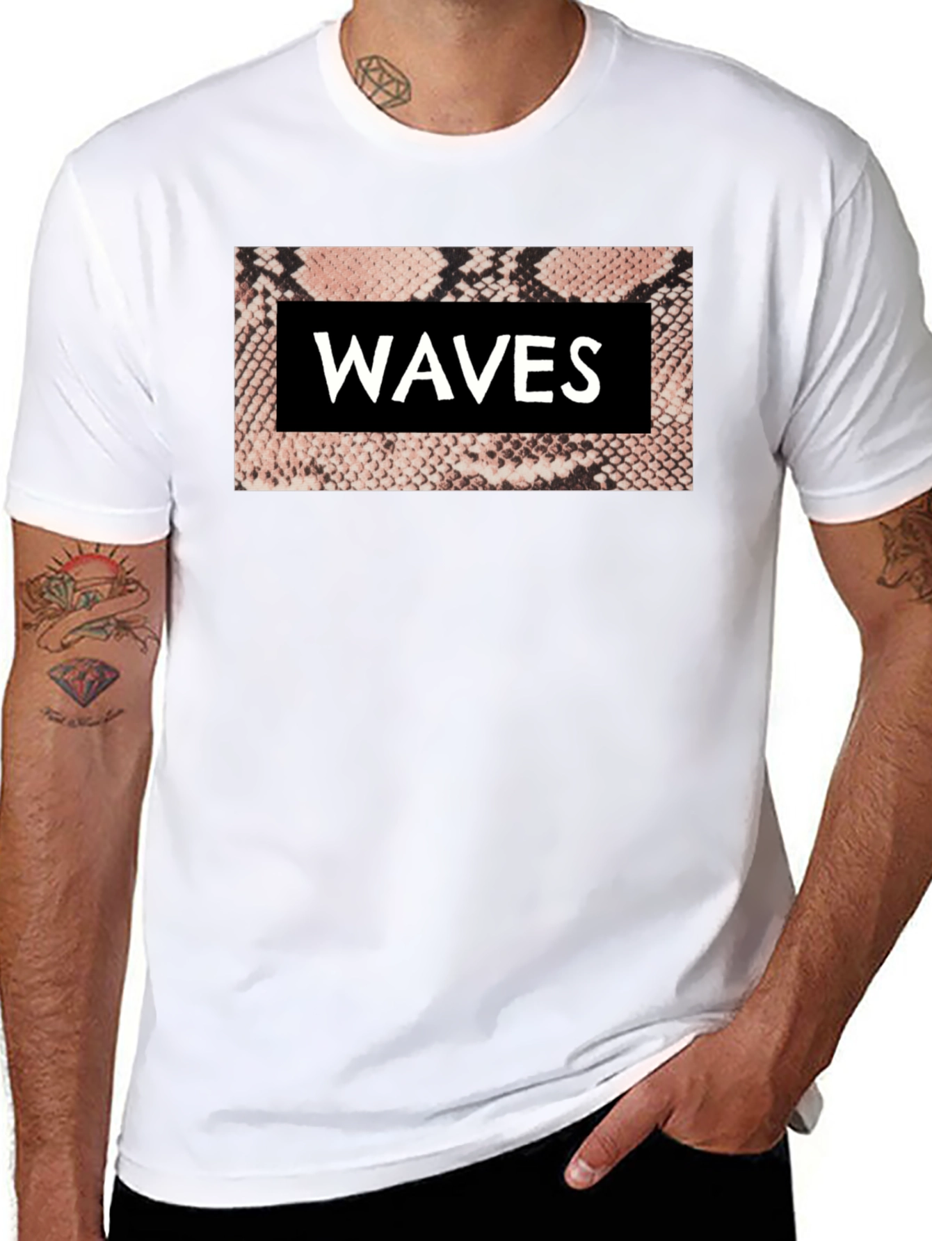 Waves Snake Print Graphic Tee - Black