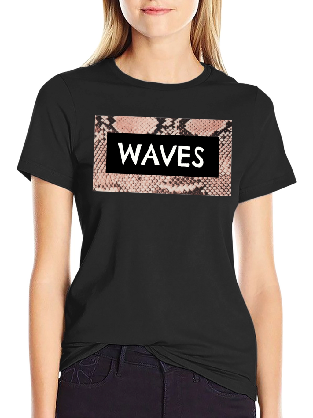 Waves Snake Print Graphic Tee - Black