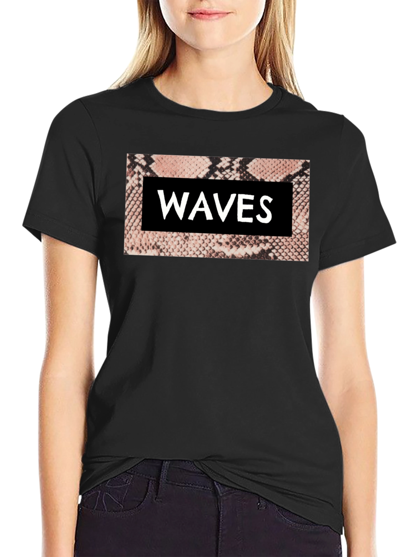 Waves Snake Print Graphic Tee - Black