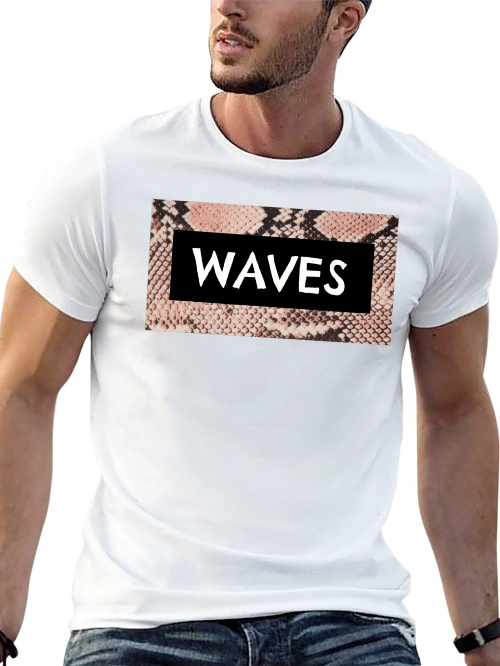 Waves Snake Print Graphic Tee - Black