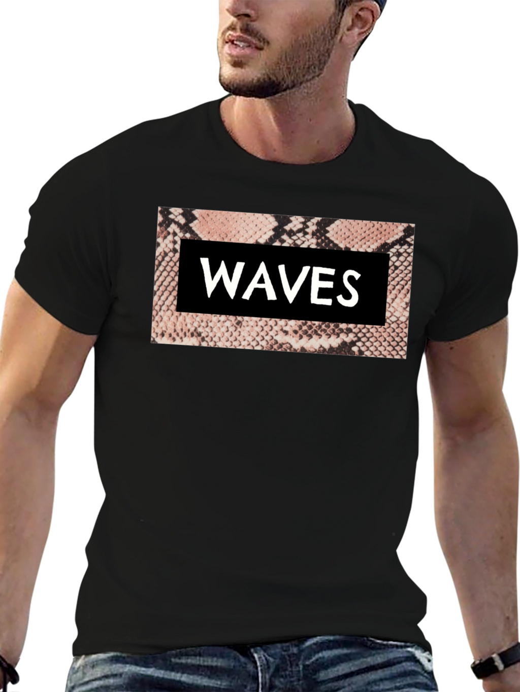 Waves Snake Print Graphic Tee - Black