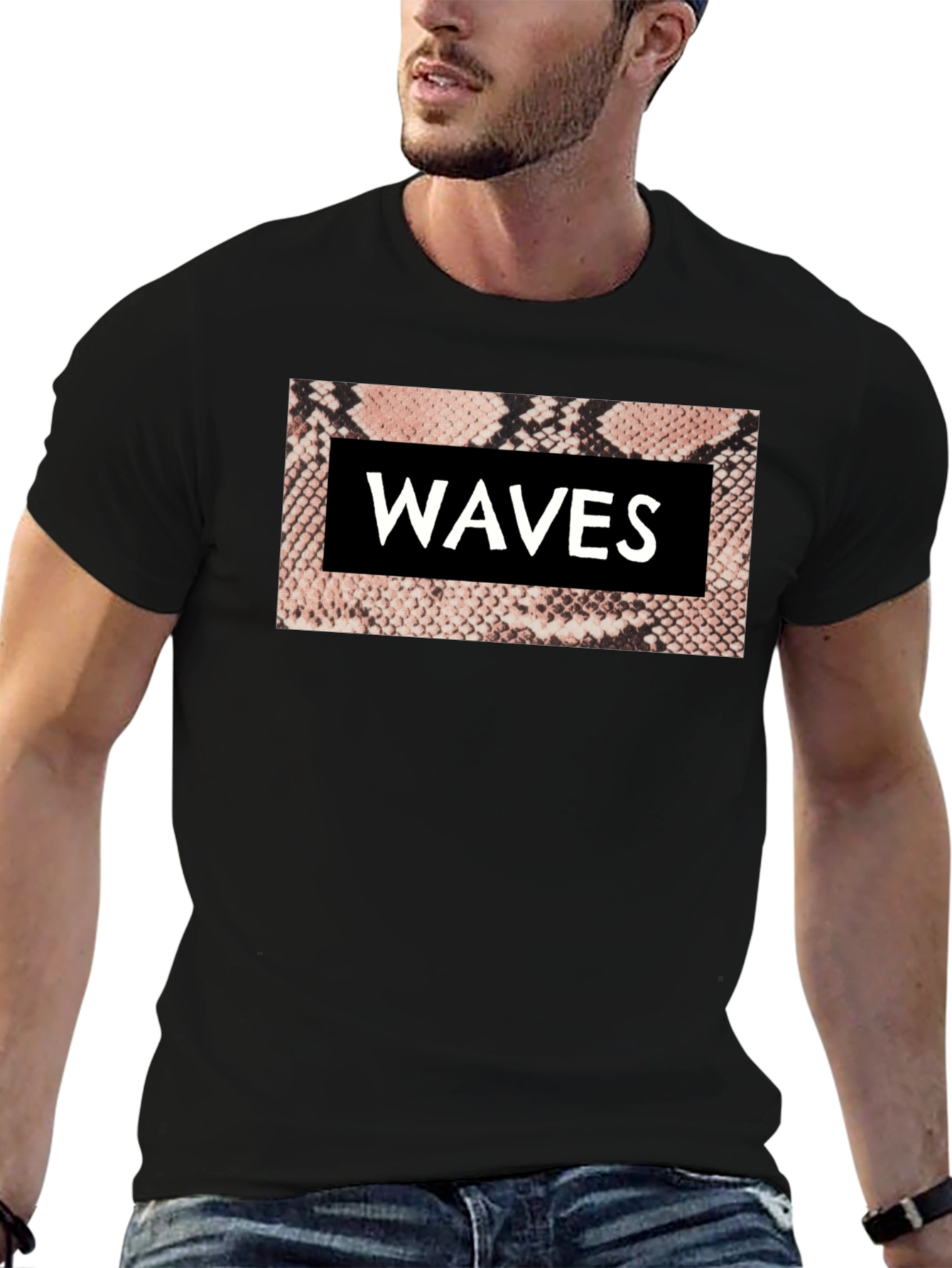 Waves Snake Print Graphic Tee - Black