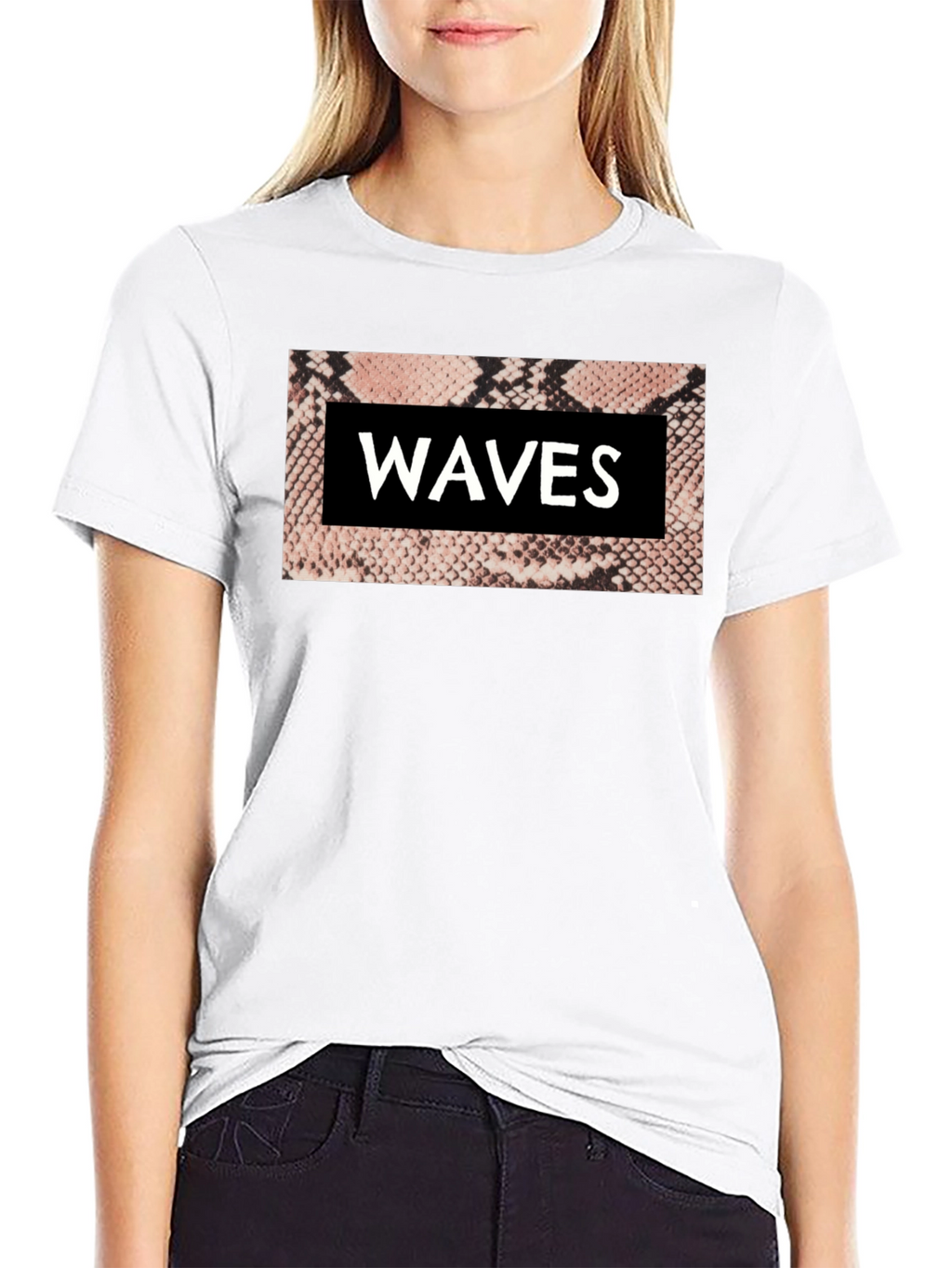 Waves Snake Print Graphic Tee - Black