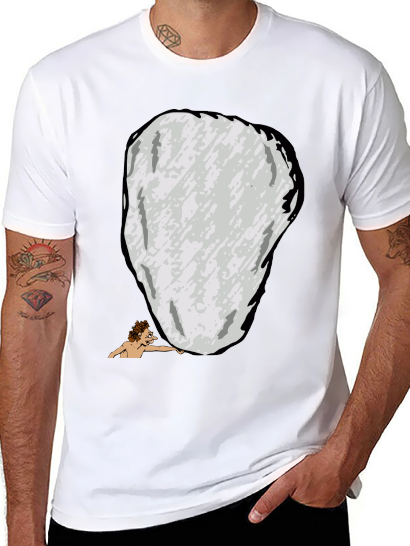 Funny Sisyphus Cartoon Graphic T-Shirt - Black