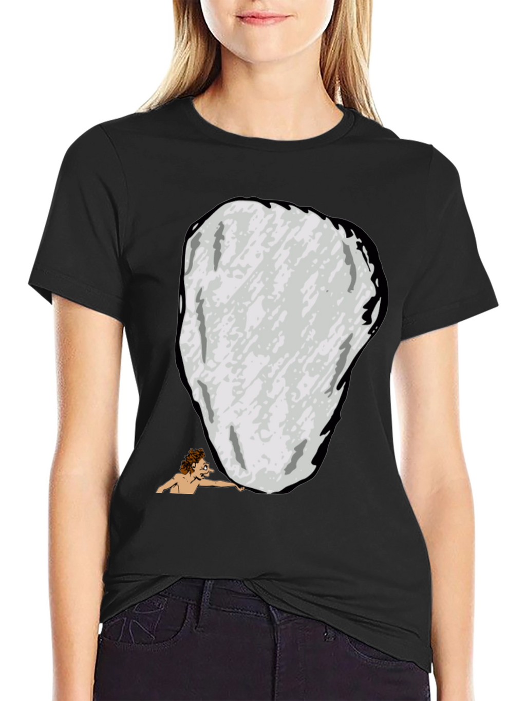 Funny Sisyphus Cartoon Graphic T-Shirt - Black