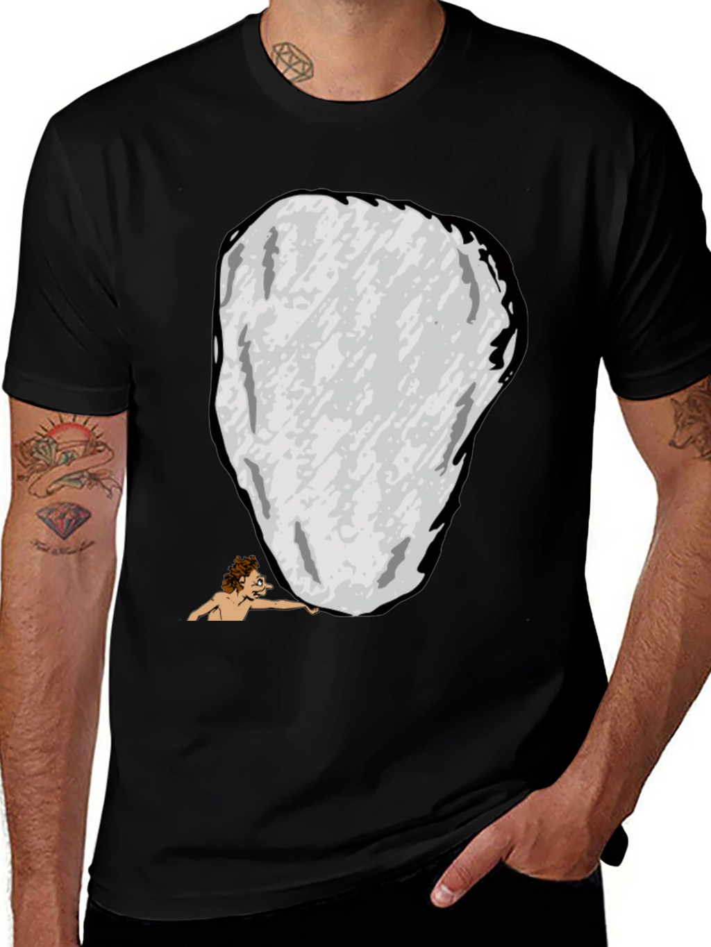 Funny Sisyphus Cartoon Graphic T-Shirt - Black