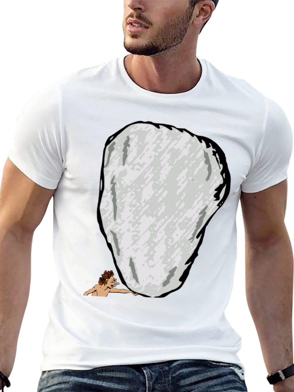Funny Sisyphus Cartoon Graphic T-Shirt - Black