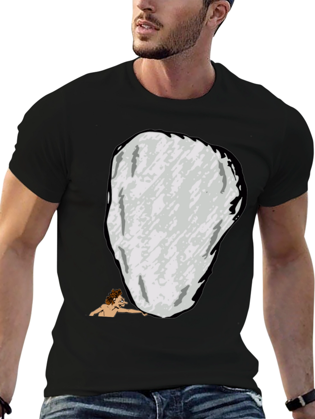Funny Sisyphus Cartoon Graphic T-Shirt - Black
