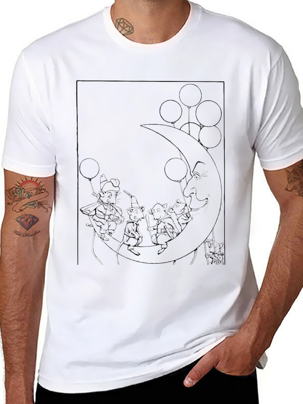 Whimsical Moon Mice Graphic Tee - Black