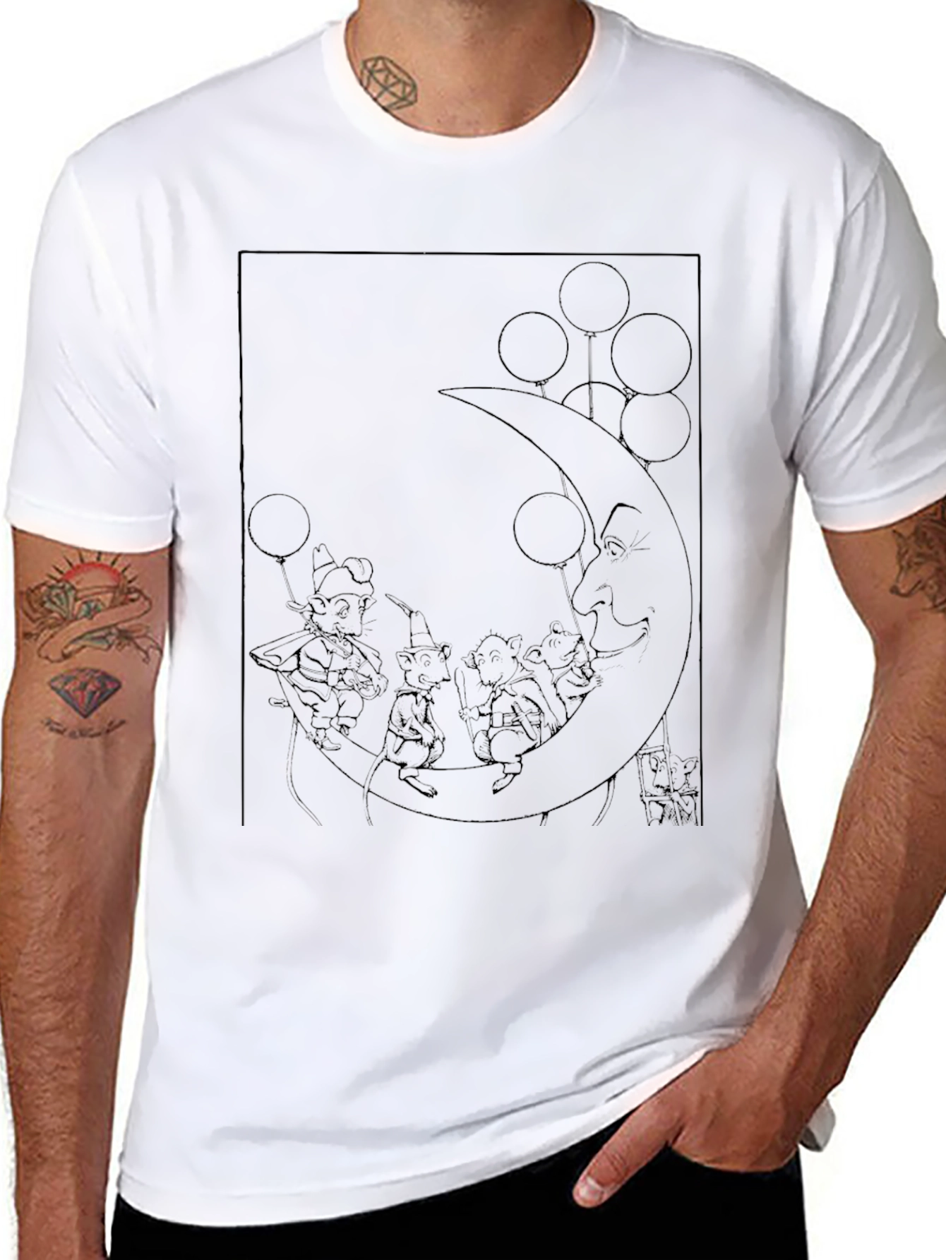 Whimsical Moon Mice Graphic Tee - Black