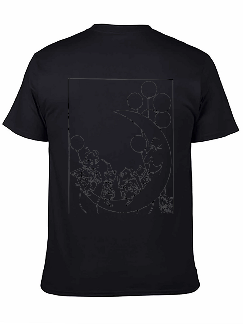 Whimsical Moon Mice Graphic Tee - Black