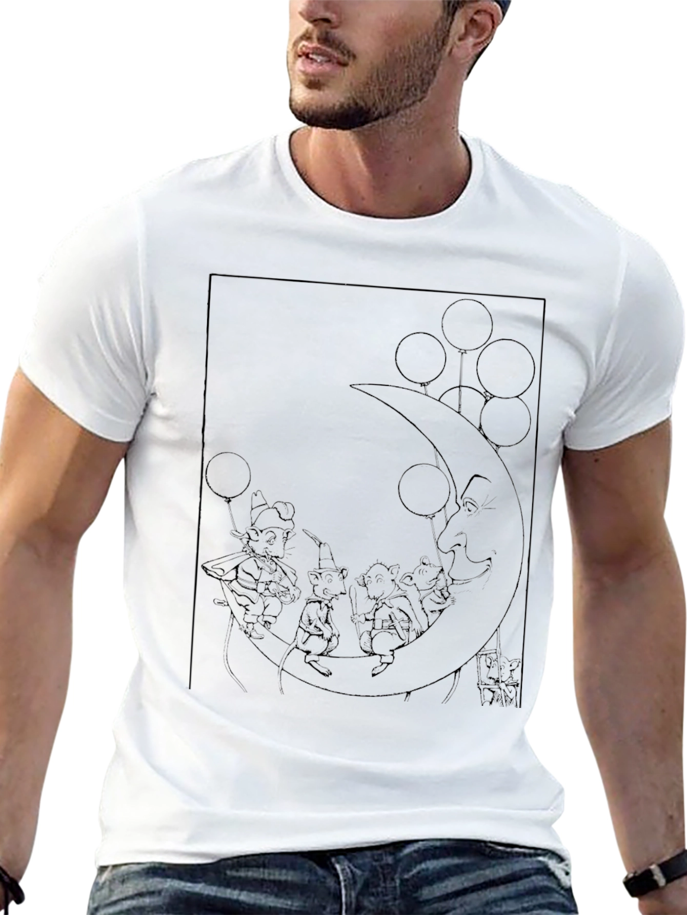 Whimsical Moon Mice Graphic Tee - Black
