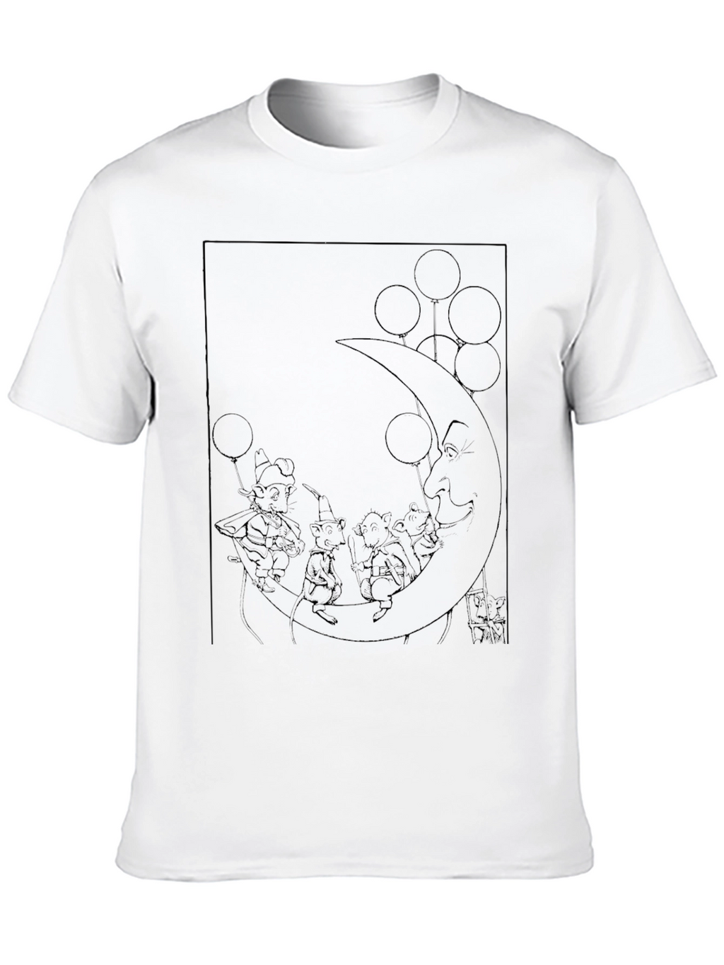 Whimsical Moon Mice Graphic Tee - Black