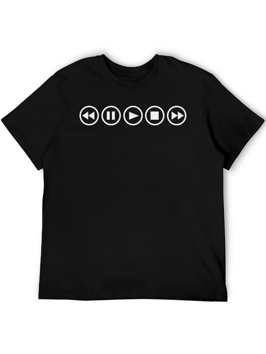 Music Player Buttons Graphic Tee - Black Cotton T-Shirt