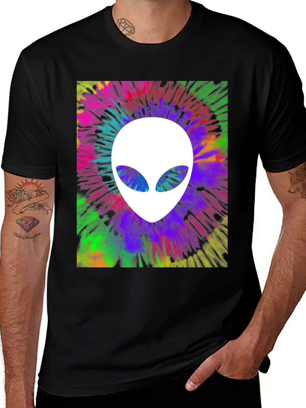 Retro Alien Tie-Dye Graphic Tee - Black