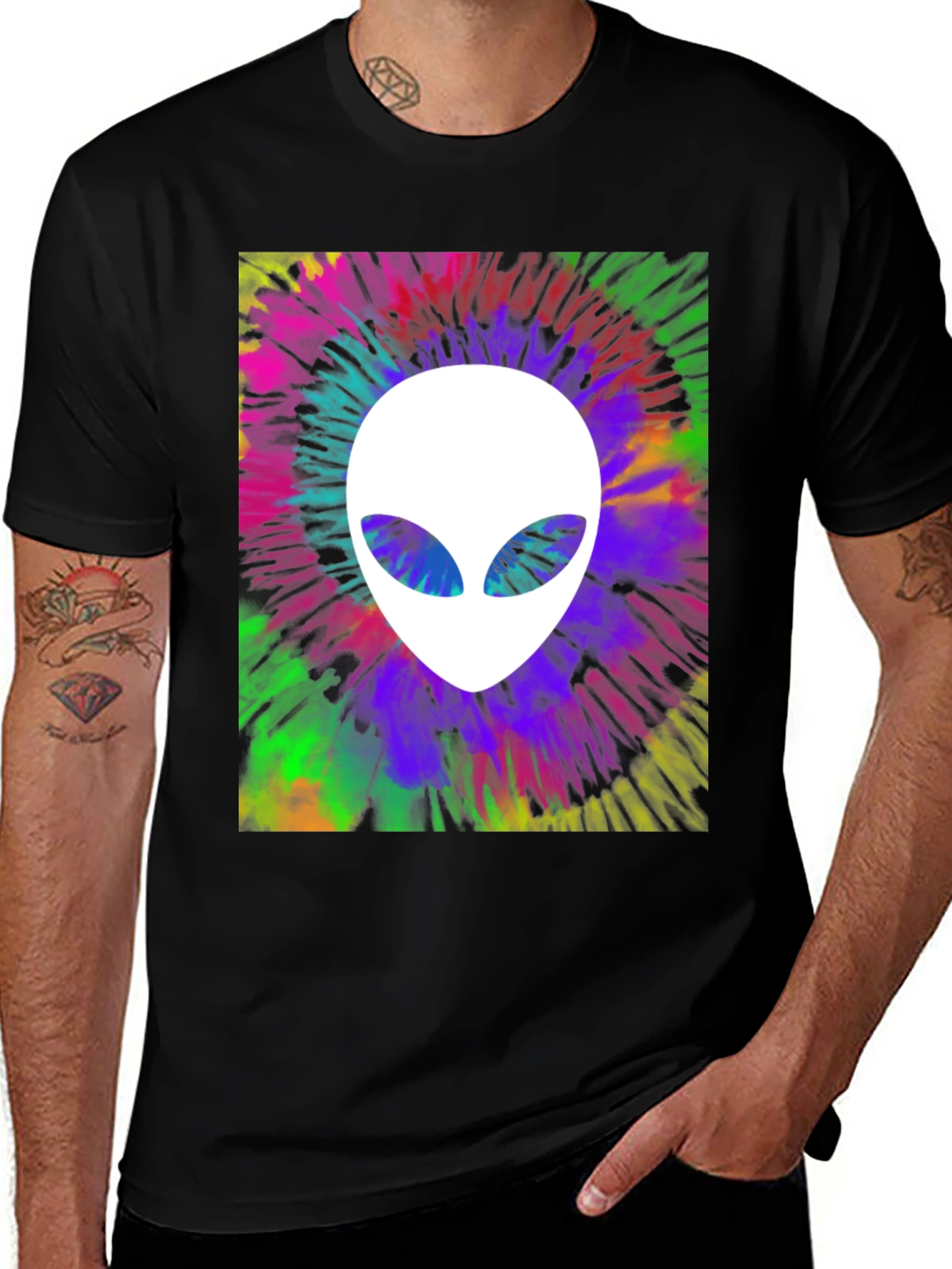 Retro Alien Tie-Dye Graphic Tee - Black