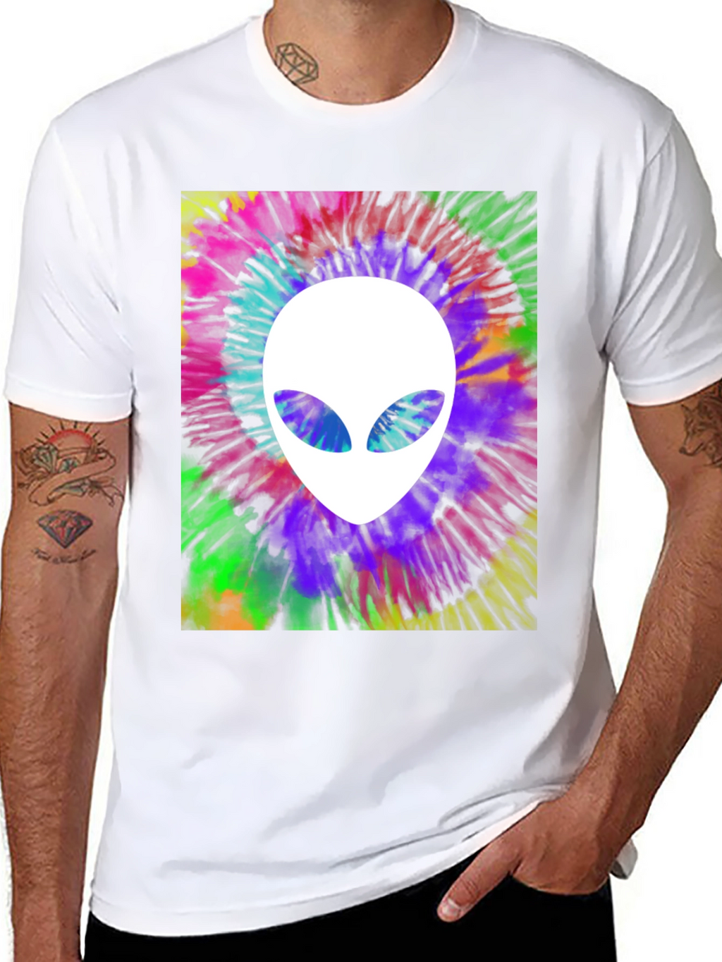 Retro Alien Tie-Dye Graphic Tee - Black