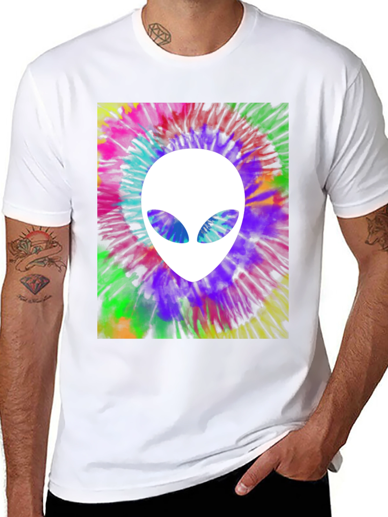 Retro Alien Tie-Dye Graphic Tee - Black