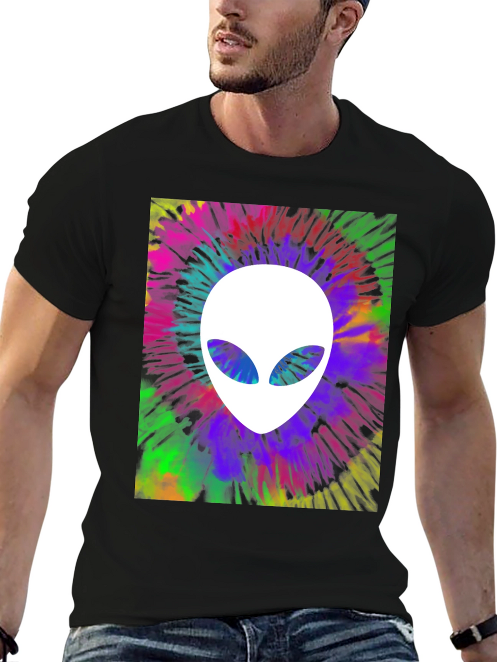 Retro Alien Tie-Dye Graphic Tee - Black