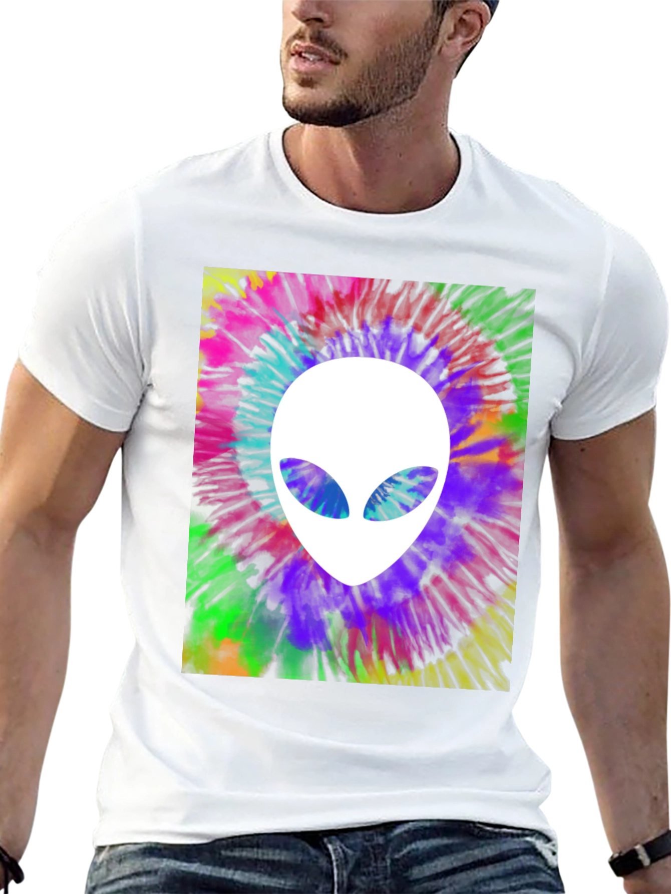 Retro Alien Tie-Dye Graphic Tee - Black