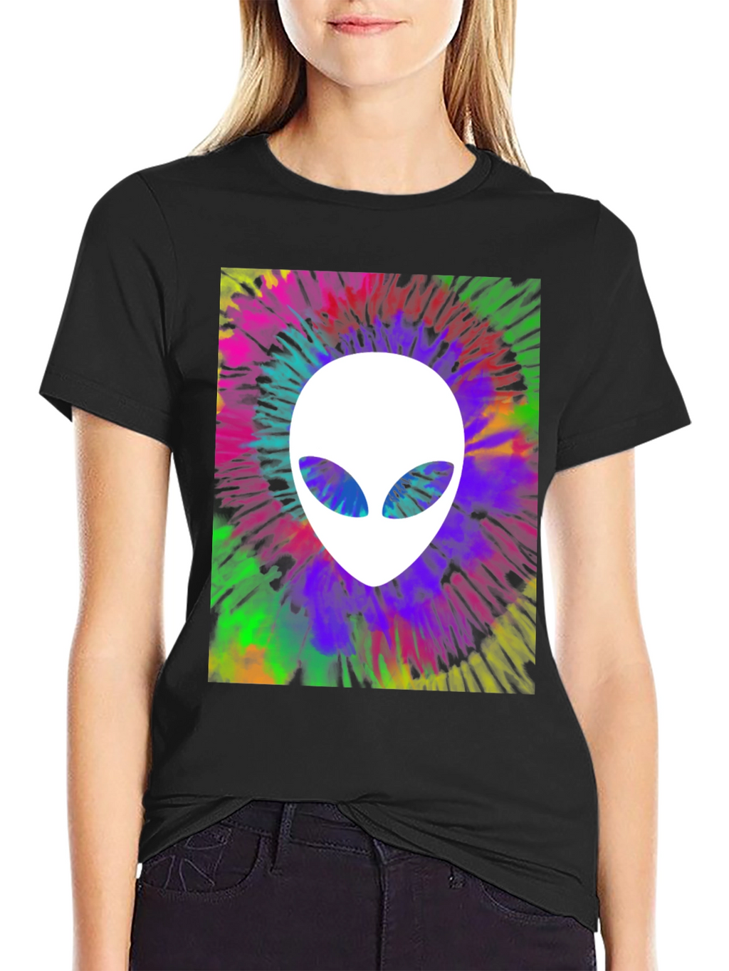 Retro Alien Tie-Dye Graphic Tee - Black