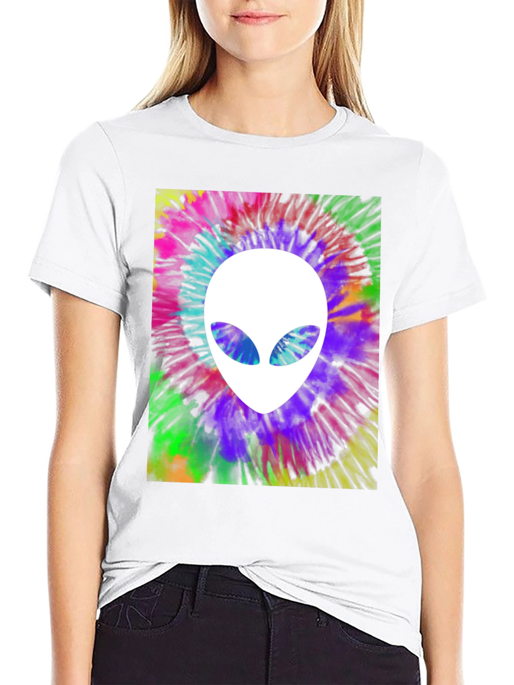 Retro Alien Tie-Dye Graphic Tee - Black
