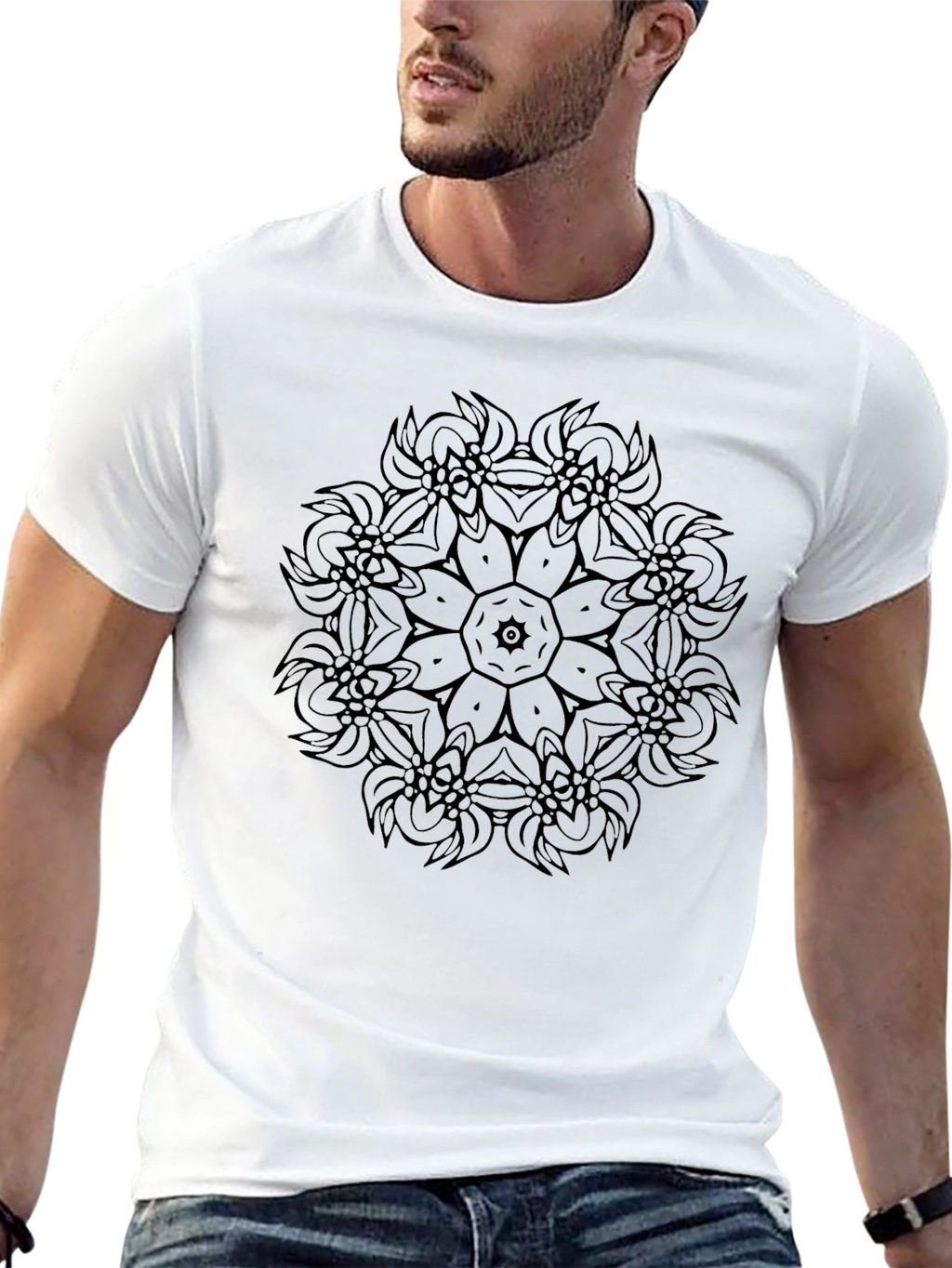 Black Mandala Graphic Tee - Mens Casual T-Shirt