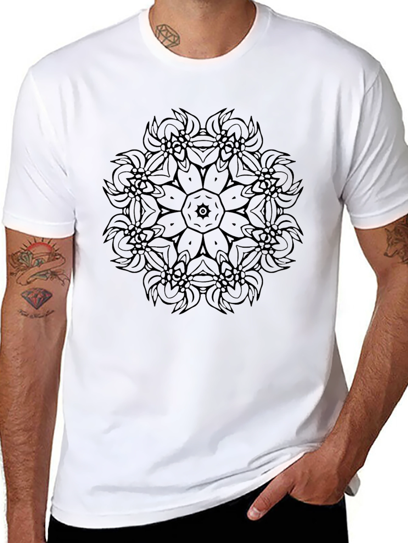 Black Mandala Graphic Tee - Mens Casual T-Shirt