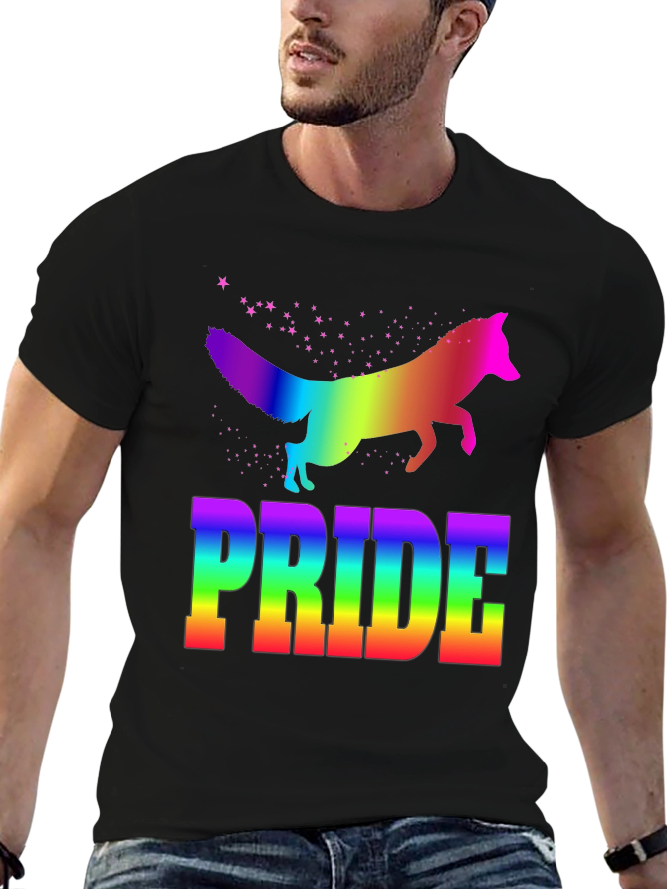 Rainbow Pride Fox Graphic Tee - Black