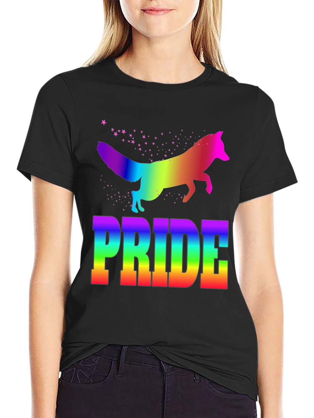 Rainbow Pride Fox Graphic Tee - Black