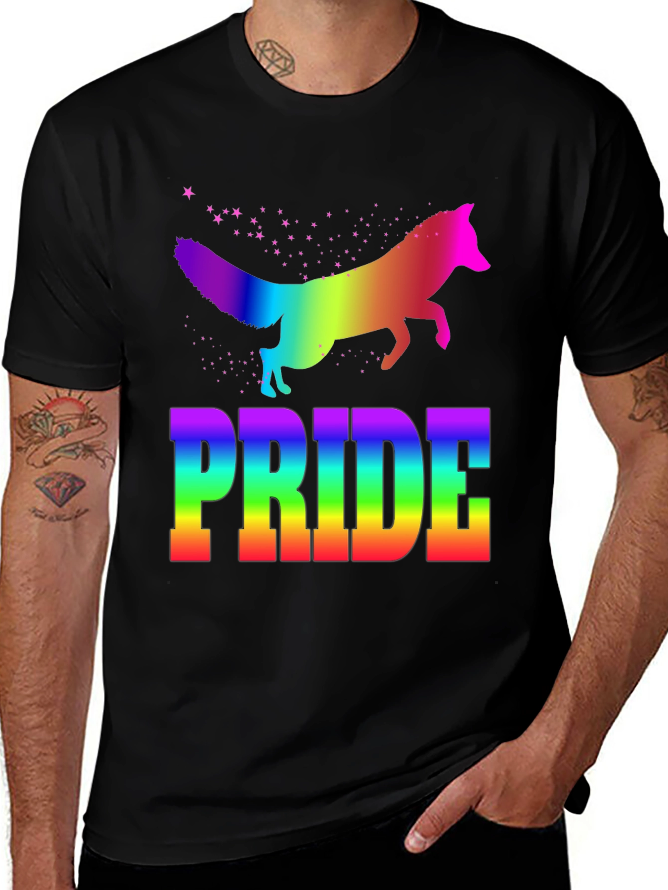 Rainbow Pride Fox Graphic Tee - Black