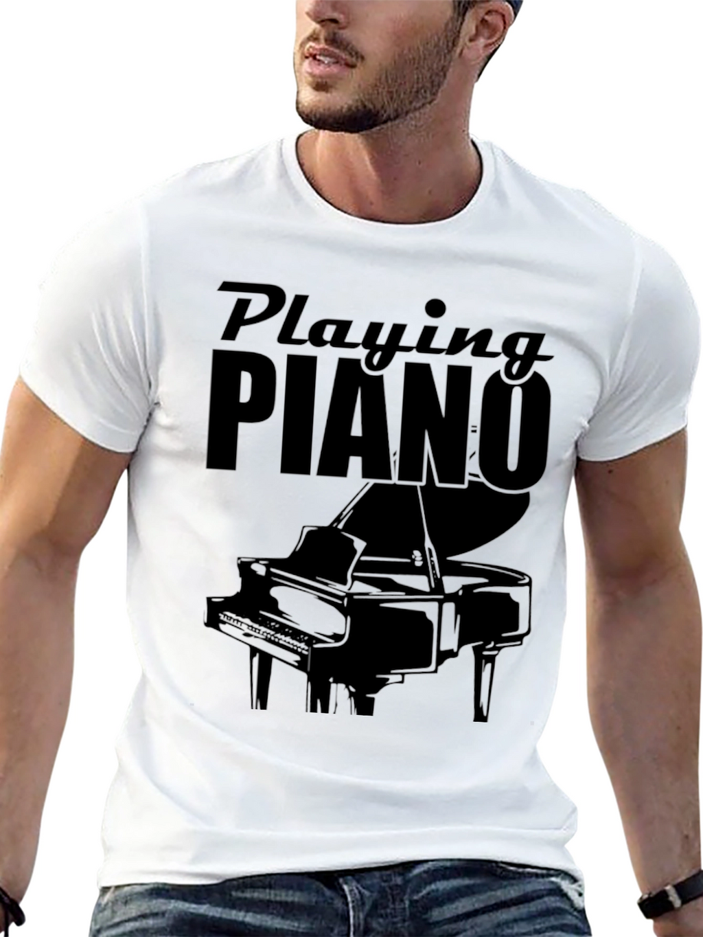 Playing Piano Graphic Tee - Black