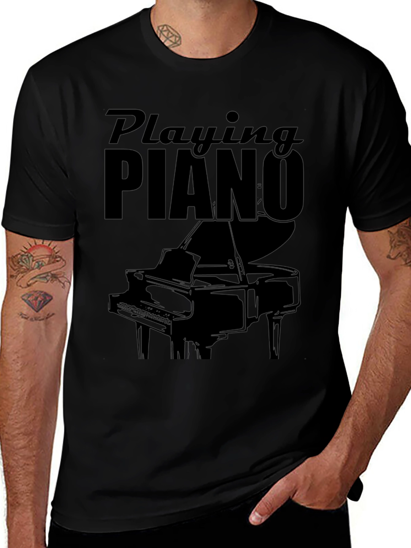 Playing Piano Graphic Tee - Black